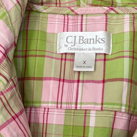 CJ Banks Womens Plus Size X Green Pink Plaid Zip Jacket Hooded Country Cottage - Picture 7 of 12